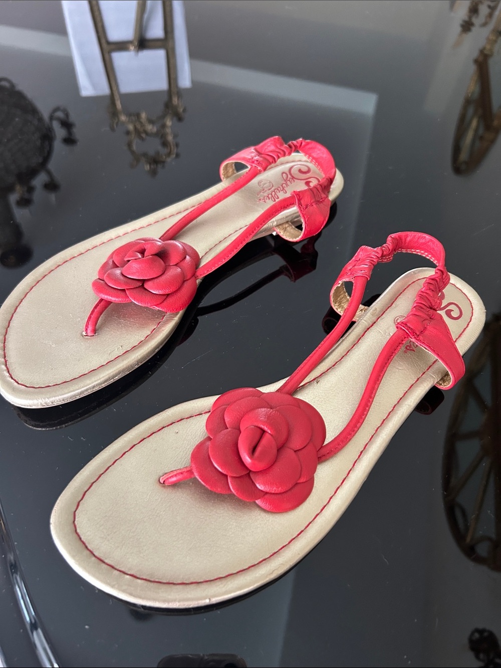 Seychelles Red Leather Floral Thong Sandals